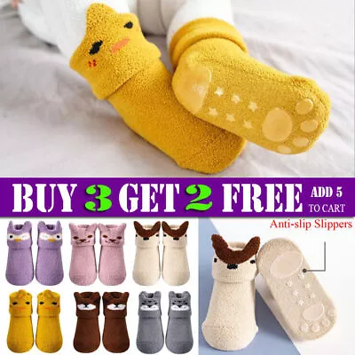 £4.16 • Buy Anti-slip Slippers Toddler Outdoor Floor Socks Girl Baby Boy Cotton Fuzzy Shoes