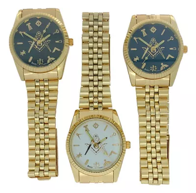 New Masonic Freemason Square And Compass Quartz Gilt Metal Band Wrist Watch • £24.95