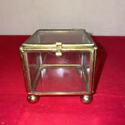 Vintage Small Glass Brass Footed Trinket Display Box Jewelry Back Glass Cracked • $14.50