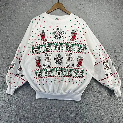 Vintage Nutcracker Christmas Sweatshirt Mens 44 Large White Ugly Festive USA 90s • $13.18