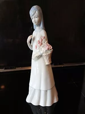 Spanish Porcelain Figure; Girl With Basket And Hat (marked - Valencia) • £1.50