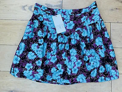$16.97 • Buy NEW ZARA SIZE L Mex30 Blue Floral Tulip Short Skirt W30” L17”