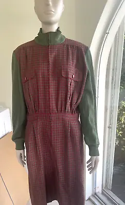 Valentino Miss V  Red And Green Wool Knit   Dress Size Italian  46  Vintage • $95