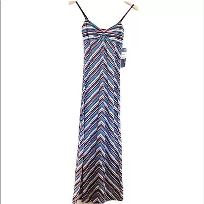VOLCOM Blue Pink Chevron Print Spaghetti Strap Maxi Dress XS • $15