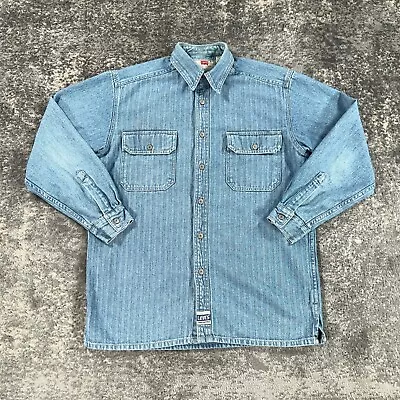 VTG Levis Shirt Mens Medium M Blue Striped Denim Baggy 501 Buttons Grunge Punk • $29.98