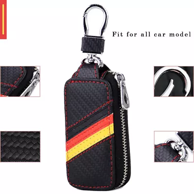 Car Leather 3 Color Strip Remote Key Chain Holder Zipper Case Cover Bag • $9.21