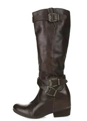 Womens Miz Mooz Dark Brown Leather Knee High Tall Boots Buckle Wedges Size 6 M • $123.25