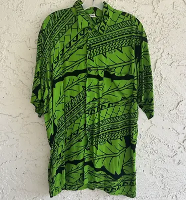 MISSING POLYNESIA Mens Aloha Shirt Green Black Hawaiian Tribal Size L • $19.99