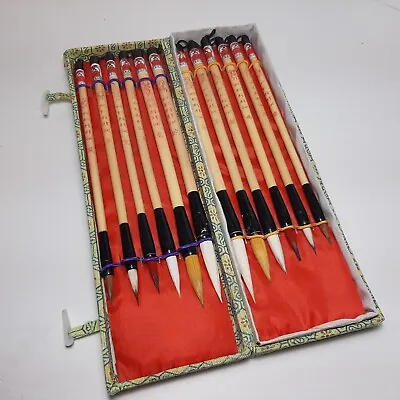 Vintage Chinese Calligraphy Set Of 12 Brushes Box Damage • $35.50