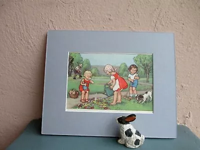 Vintage German Book Illustration Of Children In Garden 1930 • $16.50