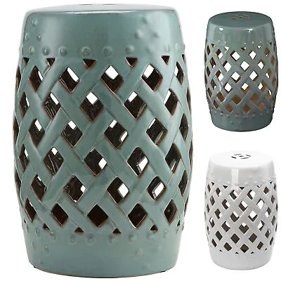 13  Ceramic Indoor Outdoor Patio Lattice Garden Stool End Table Garden Decor • $64