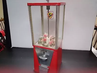 Antique 5 Cent Gumball/Candy Red Vending Dispenser Works • $79.95