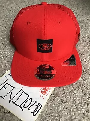 $120 • Buy New Era Scarlet San Francisco 49ers Shanahan Square Trucker 100 Snapback Hat Red