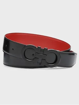 $595 FERRAGAMO Double Gancini Reversible Leather Belt Black/RED US 38 95cm • $365