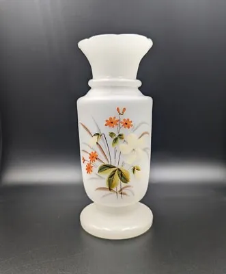 Antique Victorian 1860's Satin Bristol Floral Flowers Hand Painted Glass Vase  • $25.49