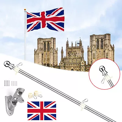 £5.99 • Buy 5/6FT Wall Mounted Mount Telescopic Flag Pole Top Ball Flagpole + Flag & Bracket