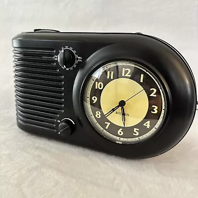 Big Ben Art Deco Analog AM FM Alarm Clock Radio Black 80192 Works Completely Vtg • $33.15