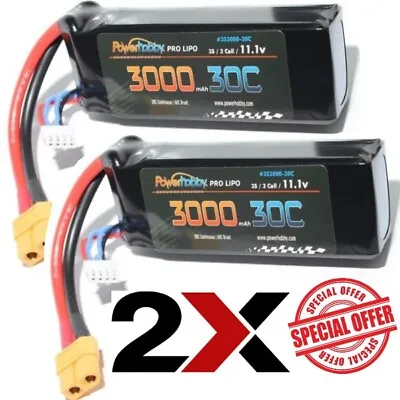 Powerhobby 3S 11.1V 3000mAh 30C Lipo Battery Pack W XT60 Connector 2 Pack • $59.99