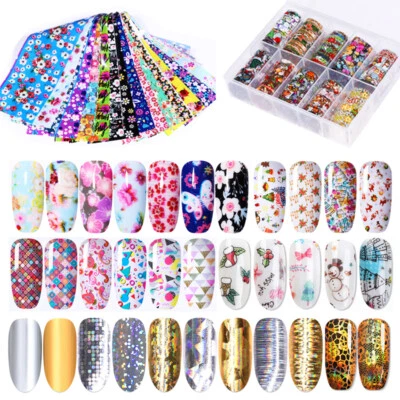 $1.64 • Buy Iridescent Nail Foils Decal Flower Nail Art Transfer Stickers Decoration Tips