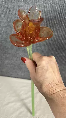 Art Glass Hand Blown Flowers Daffodil 19 Inches Murano Style Orange Lg Stem • $24.99