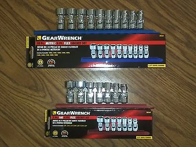 17pc Gearwrench SAE And Metric 3/8dr Chrome Flex Socket Sets #80565 & #80564 • $199.19