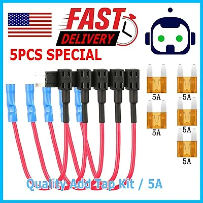 5X 12V 5 Amp Car Add Circuit Fuse Adapter Kit Mini Blade Fuse Holder 16 Gauge • $4.99