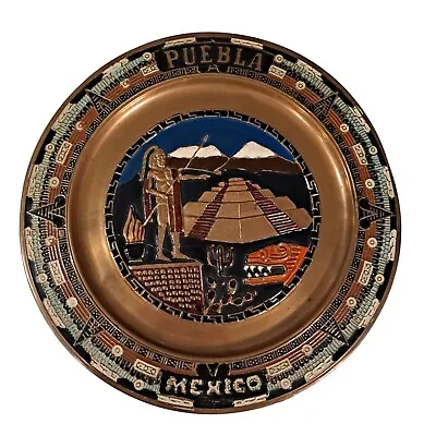 Vintage MEXICO PUEBLA Mayan Aztec Copper Wall Plate Mexico DECOR • $17