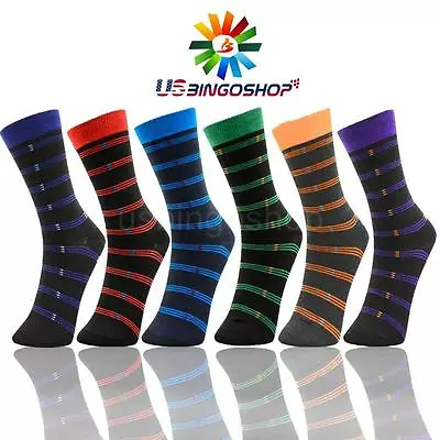 6 Pairs Ydst7 New Cotton Men Striped Style Dress Socks Size 10-13 Multi Color • $12.95