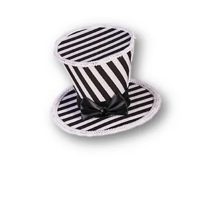 House Of Bones Mini Top Hat Goth Lolita Black & White Striped Costume Accessory • $8.95