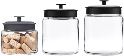 Montana Glass Jars With Fresh Seal Lids Canister Set Black Metal 3-Piece Set • $49.99