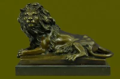 Genuine Bronze Metal Statue Marble Base Male Lion Jungle King - HUGE SCULPTURE • $179.40
