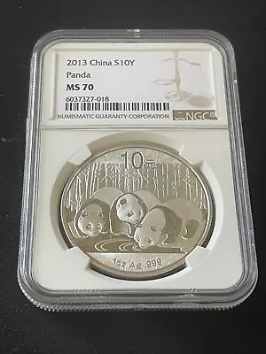 2013 China Panda 1oz Silver  Coin S10Y - NGC MS70 • $1