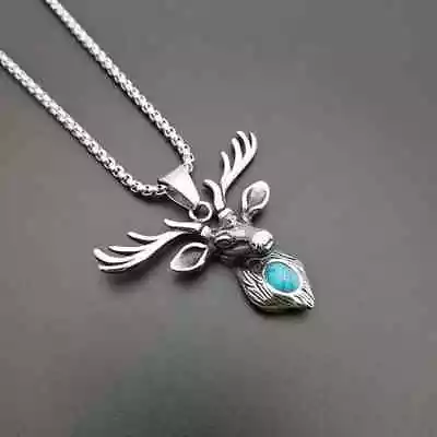 Silver-Tone 2  Elk Blue Overlay Pendant With 23  Necklace New Free Ship 9112 • $12.92