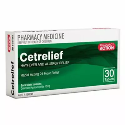 Cetrelief Cetrizine 10mg Hayfever & Allergy Tablet Same As Zyrtec 30 Tab Free SH • $16