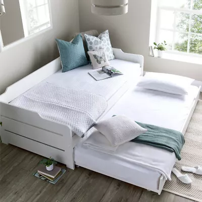 Wooden Bed Copella White Day Bed With Guest Bed Single With 4 Mattress Options • £279.99