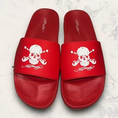 Ed Hardy Darkness Skull Red White Logo Summer Slide Sandal Mens Size 12 • $29