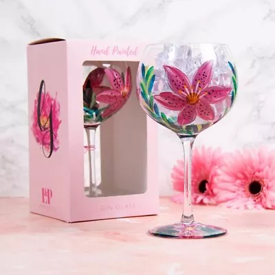 Hand Painted Gin Glass Lily Flower Floral Flower Style Cocktail Tonic Drinkware • £13.95