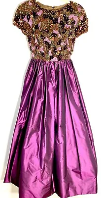 Vintage Victoria Royal Ltd Purple Beaded Silk Ballgown Gown Dress  Size 4 Small • $260