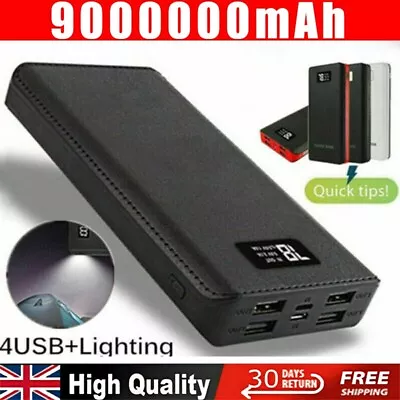 9000000 MAh Power Bank Portable 4USB Battery Charger IPhone Samsung Tablet Phone • £9.59