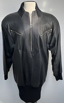 Michael Hoban North Beach Leather Black Baggy Zipper Mini Dress Size Medium • $299