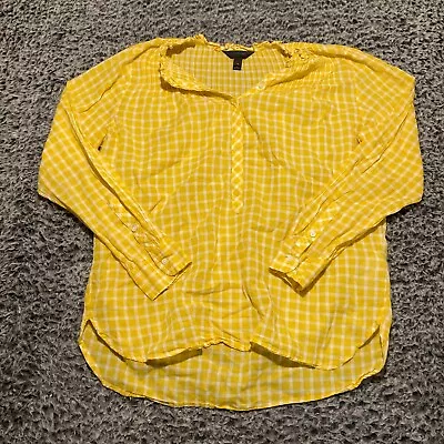 J Crew Women Gingham Prairie Hidden Button Blouse Popover Canary Yellow Size 4 • $12.95
