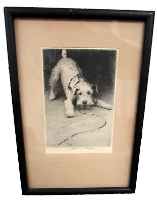Etching By Dennis Morgan (1892-1960) Let's Go Terrier Dog On Leash Framed Signed • $140