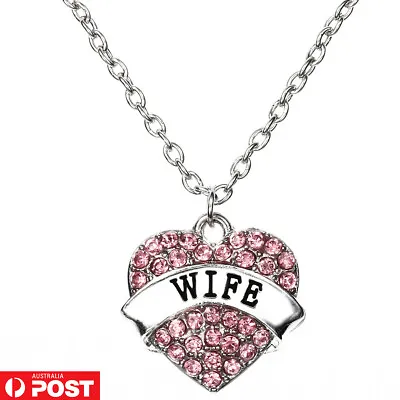 $8.45 • Buy Wife Necklace Pink CZ Crystals Pendant Anniversary Valentine Gift For Her Women