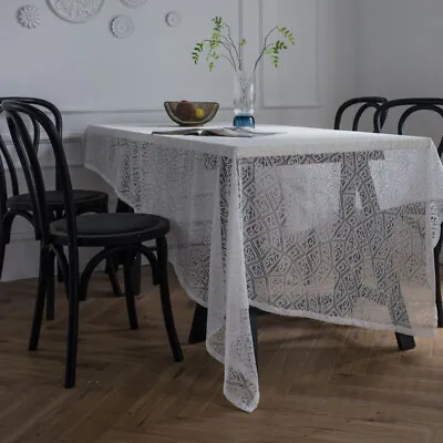 $24.19 • Buy White Lace Jacquard Tablecloth Wedding Party Dining Table Cloth Cover Photo Prop