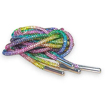 120cm/ 47 ''Long Round Rhinestone Crystal  Sparkly Shoelaces  - 5 Diff Colours • £12.99