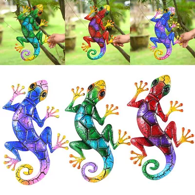 Metal Gecko Yard Decoration Statues Garden Outdoor Wall Decor Lizard Ornaments • £7.59