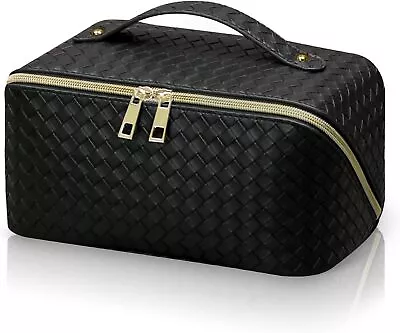 Large Make Up Vanity Case Storage Box Organizer Cosmetic Travel Beauty Bag Black • £6.98