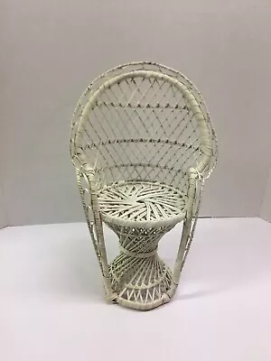 Vtg Peacock 12  Chair Wicker Rattan Woven Doll Plant Bear Display Decor Boho • $15.90