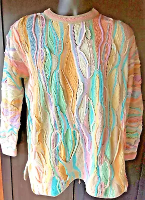 Vtg Coogi Sweater Tunic Pastel Colors 3D Knit Side Slits Cotton Sz M • $399.99