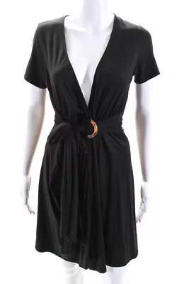 Michelle Jonas Womens Short Sleeves A Line Wrap Dress Black Size Small • $34.99